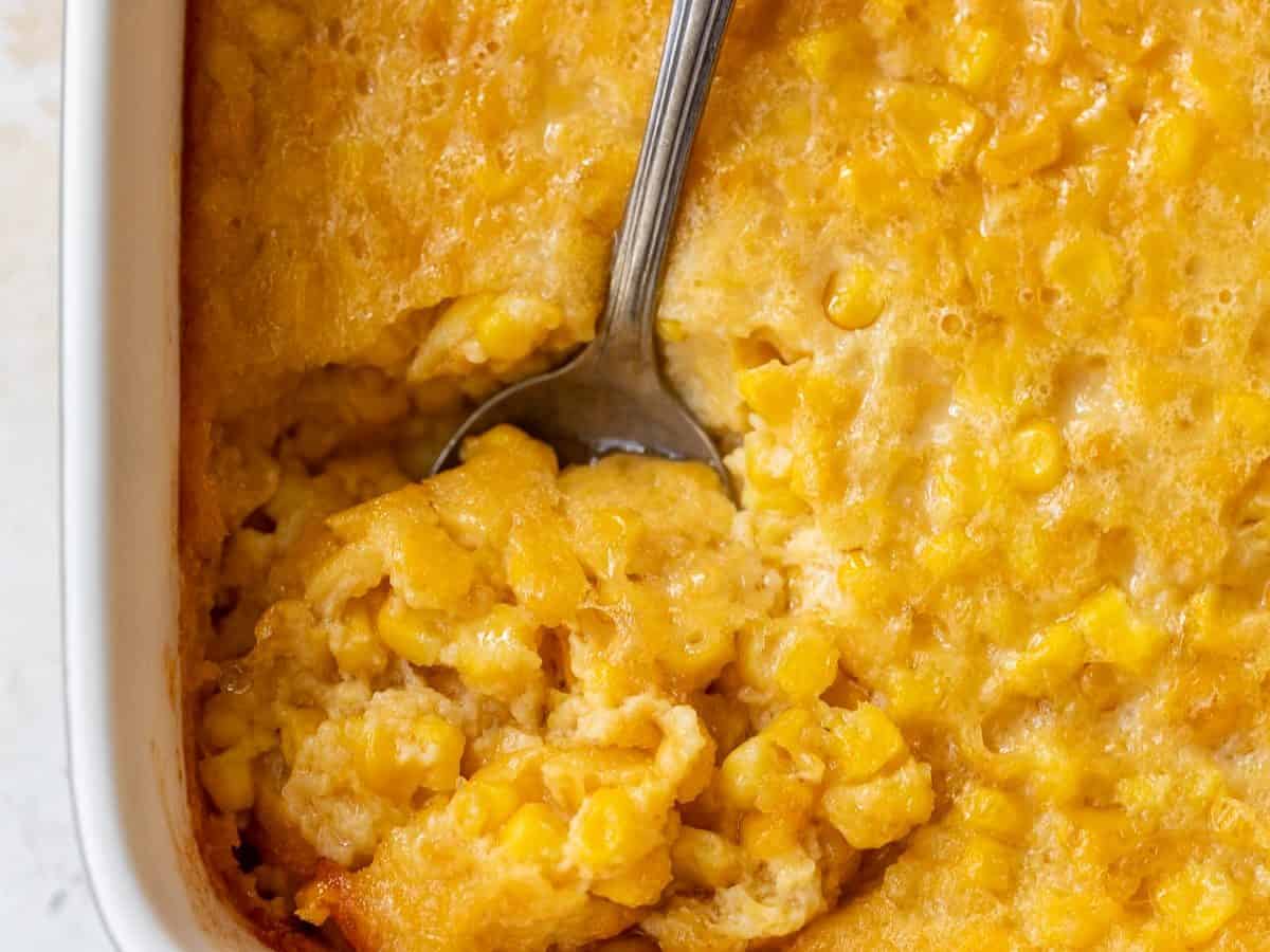 Corn pudding recipe in casserole dish