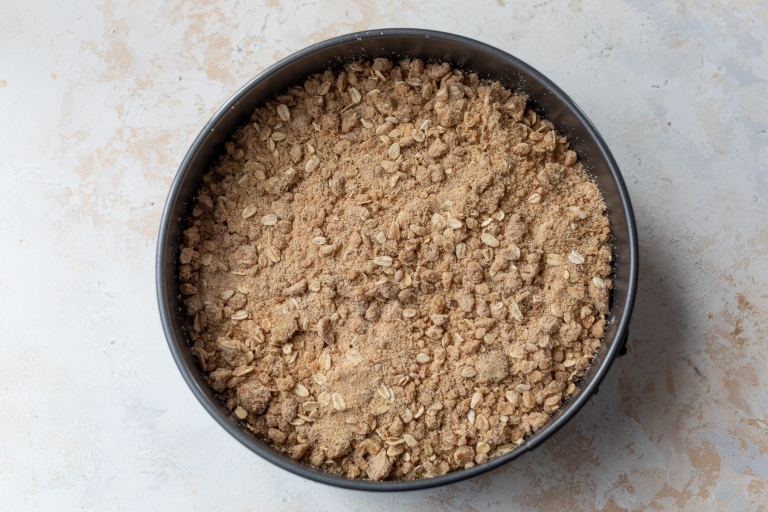 Pear cake in pan before baking