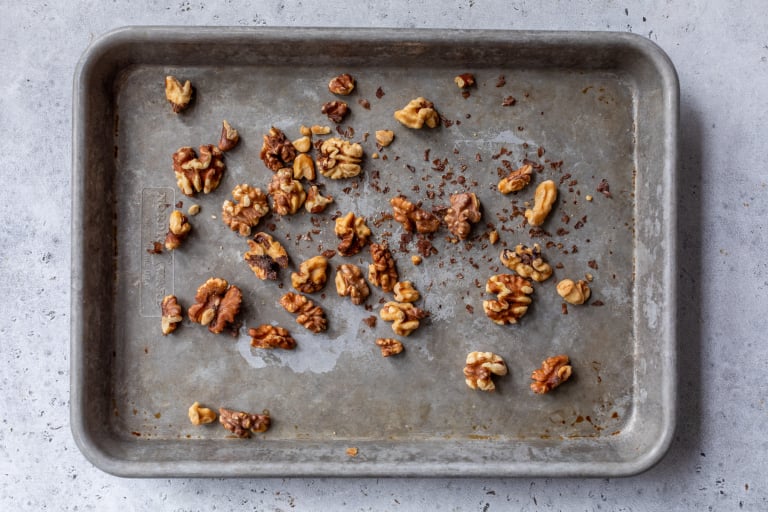 Toasted walnuts on sheet pan