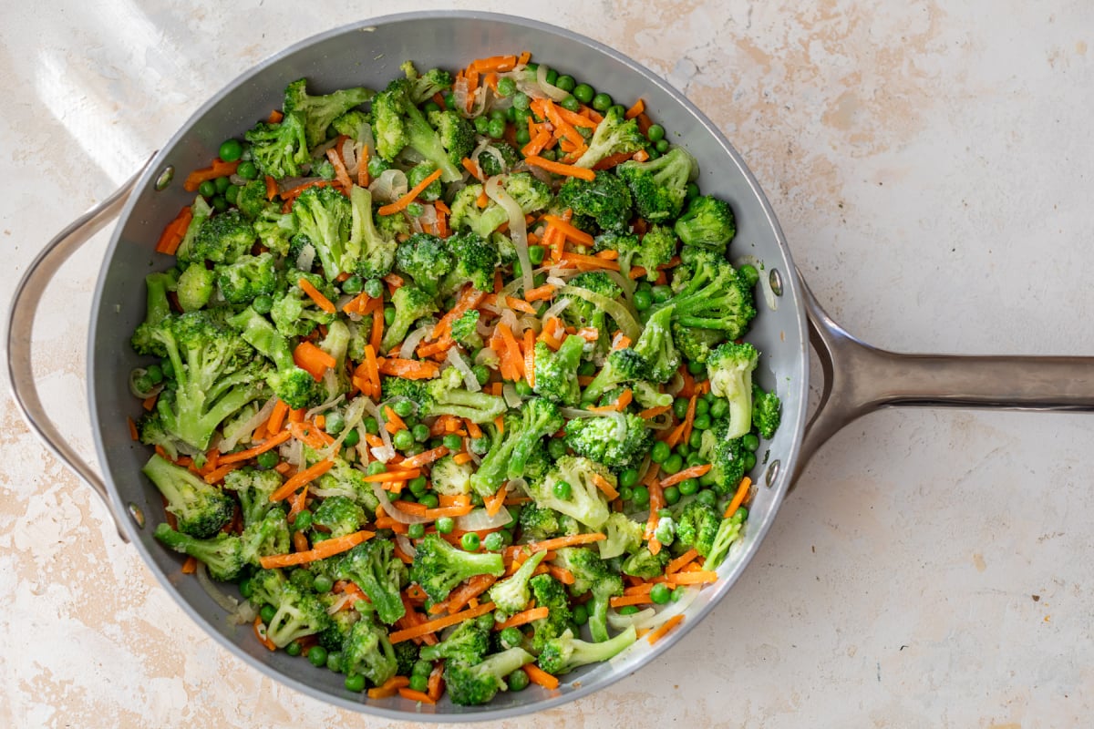 Vegetables in skillet for casserole