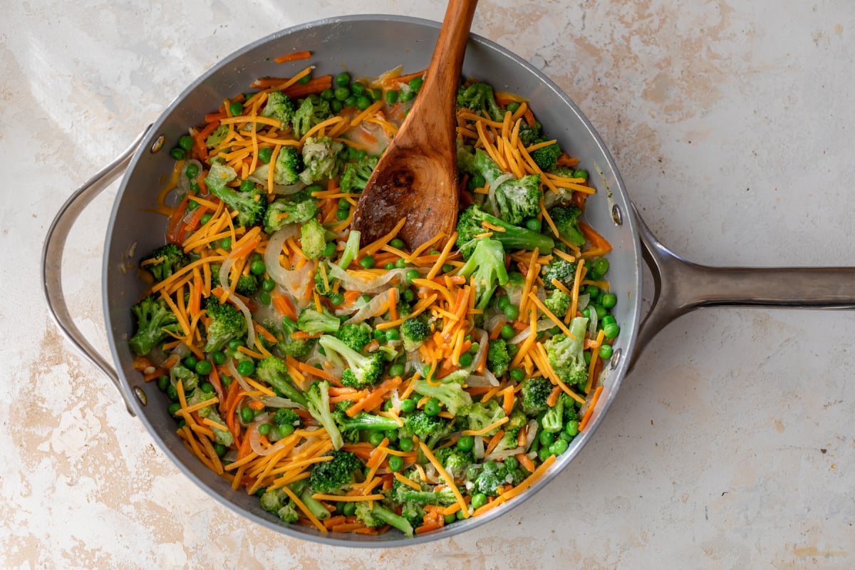 Stirring vegetables for casserole