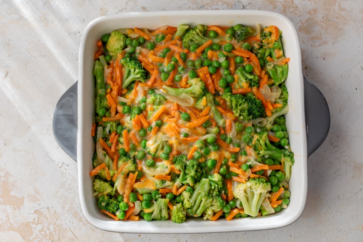 Vegetable casserole before adding topping