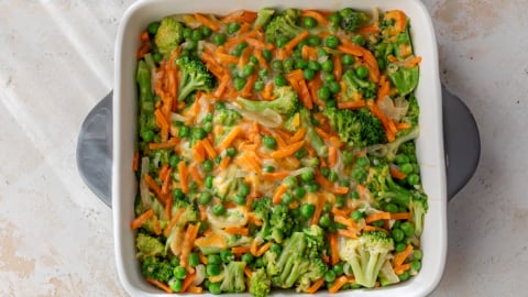 Vegetable casserole before adding topping