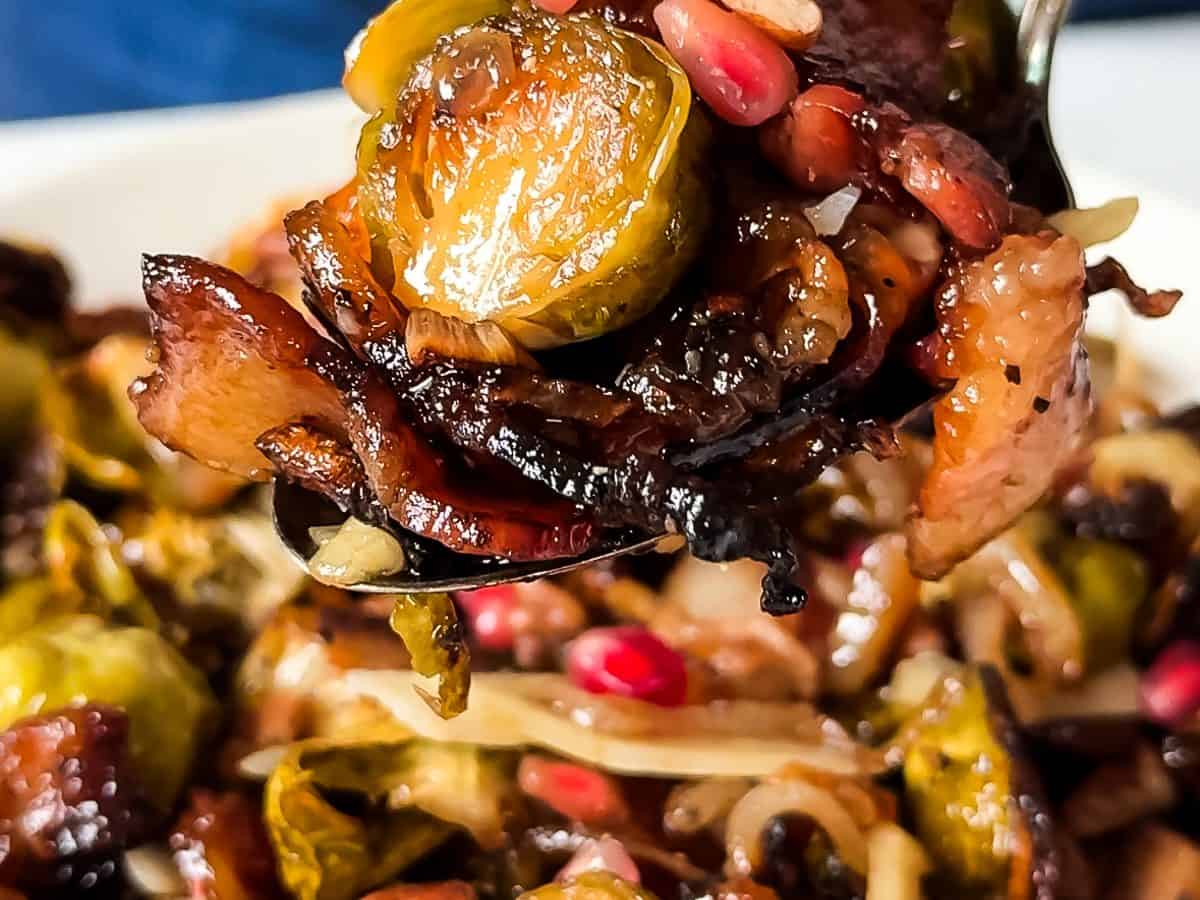 balsamic glazed brussels sprouts salad with pomegranates