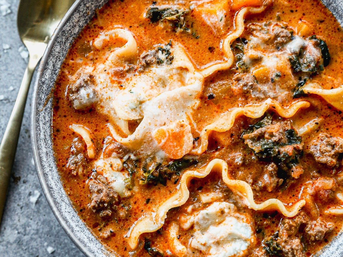 Bowl of lasagna soup