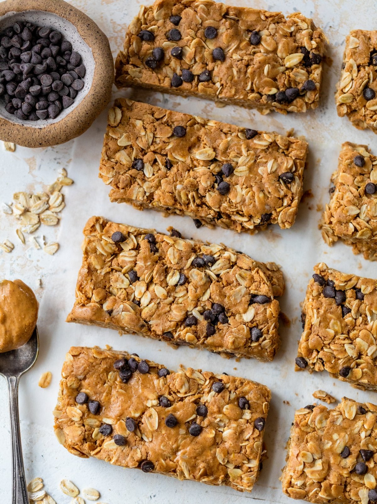 Peanut butter protein bars with chocolate chips