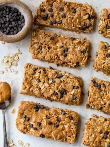 Peanut butter protein bars with chocolate chips