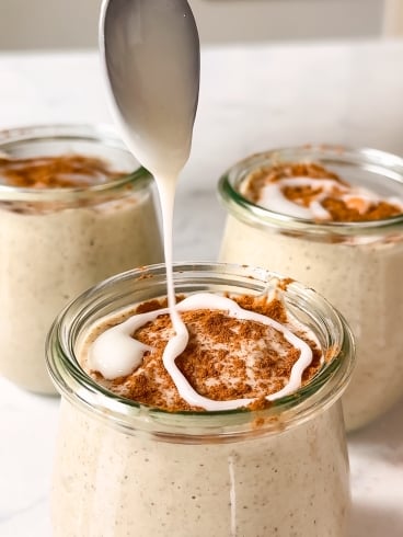 a jar with cinnamon roll protein oatmeal
