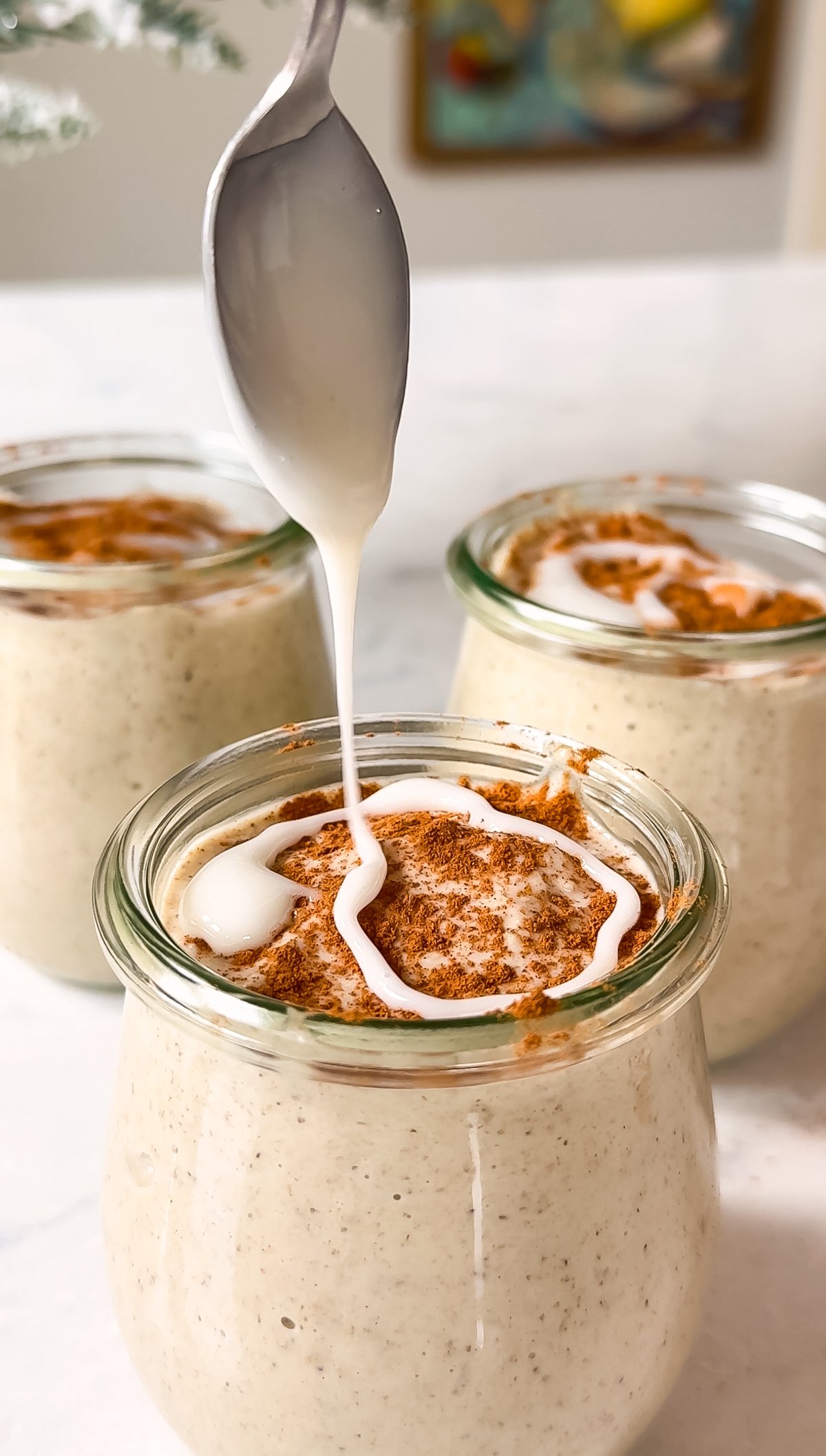 a jar with cinnamon roll protein oatmeal