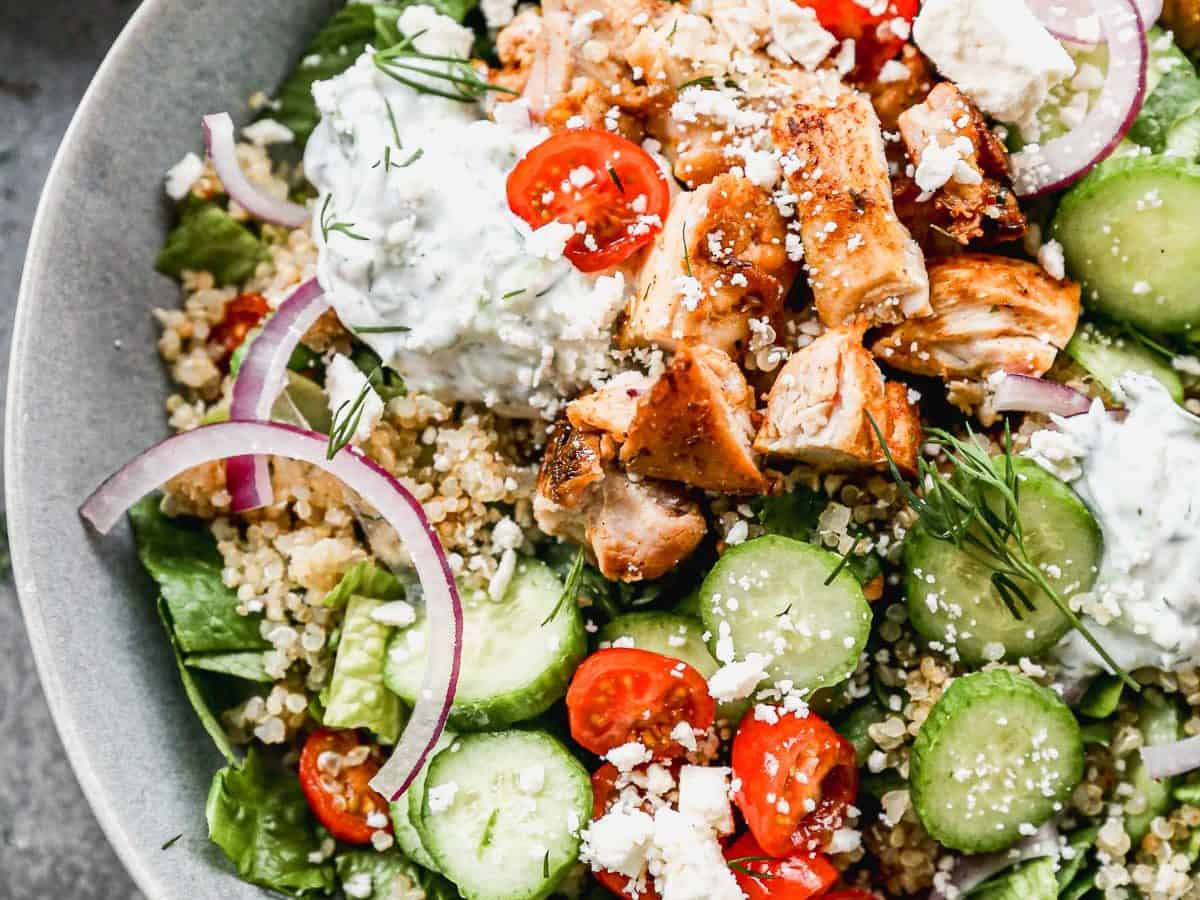 Greek bowl with chicken and tzatziki