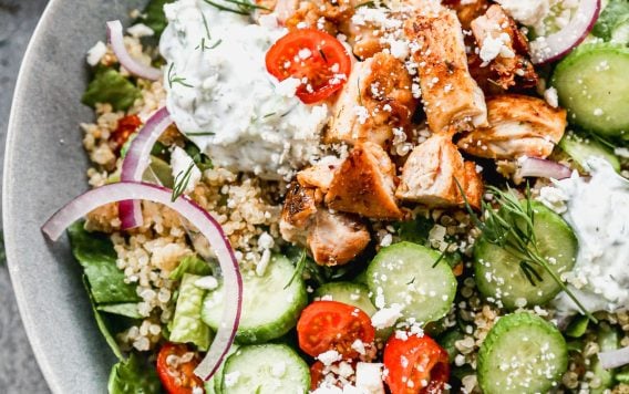 Greek bowl with chicken and tzatziki