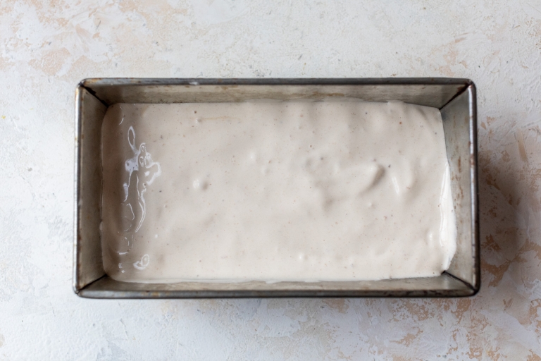 Protein ice cream mixture in loaf pan