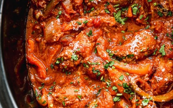 Slow cooker sausage and peppers in crockpot