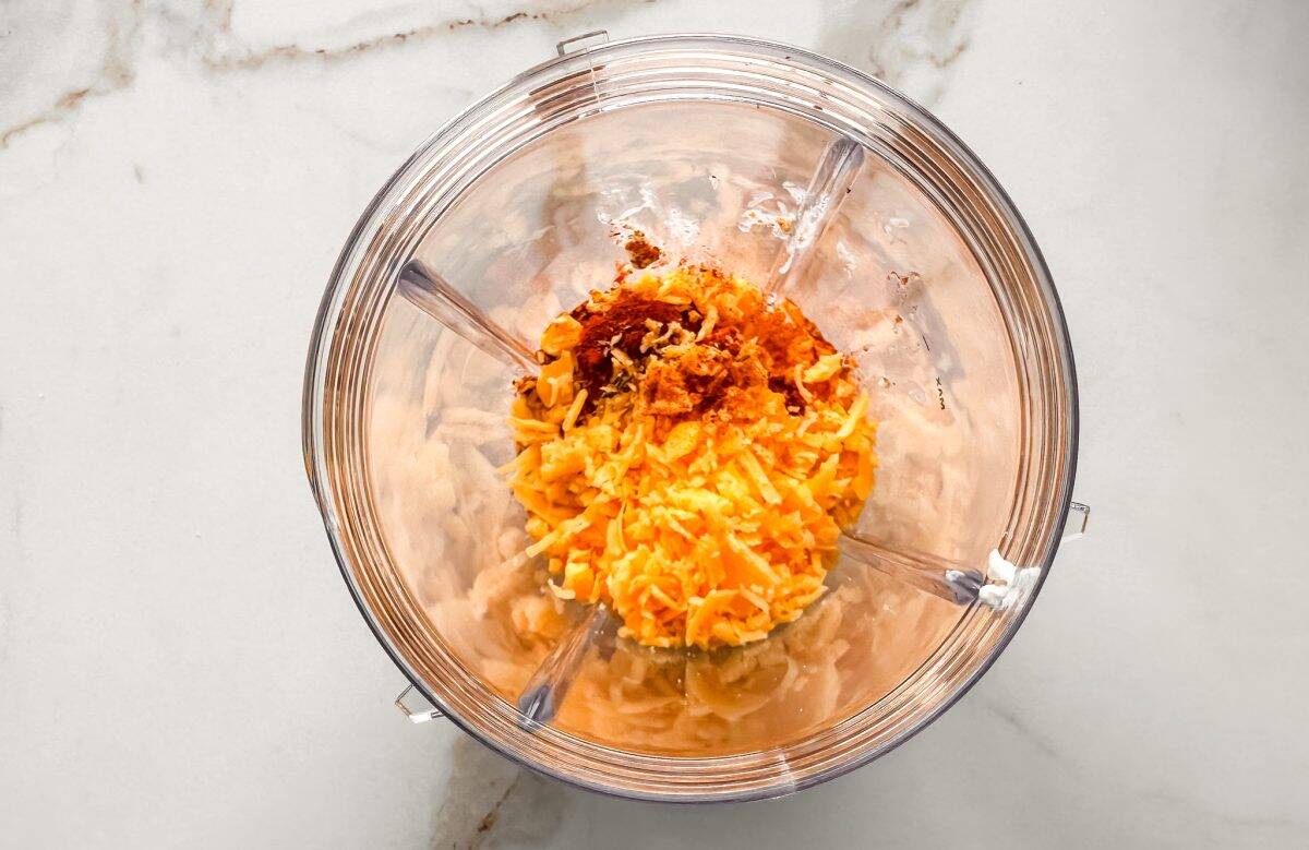 cottage cheese and spices in a mini blender