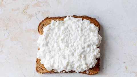 Slice of toast topped with cottage cheese.